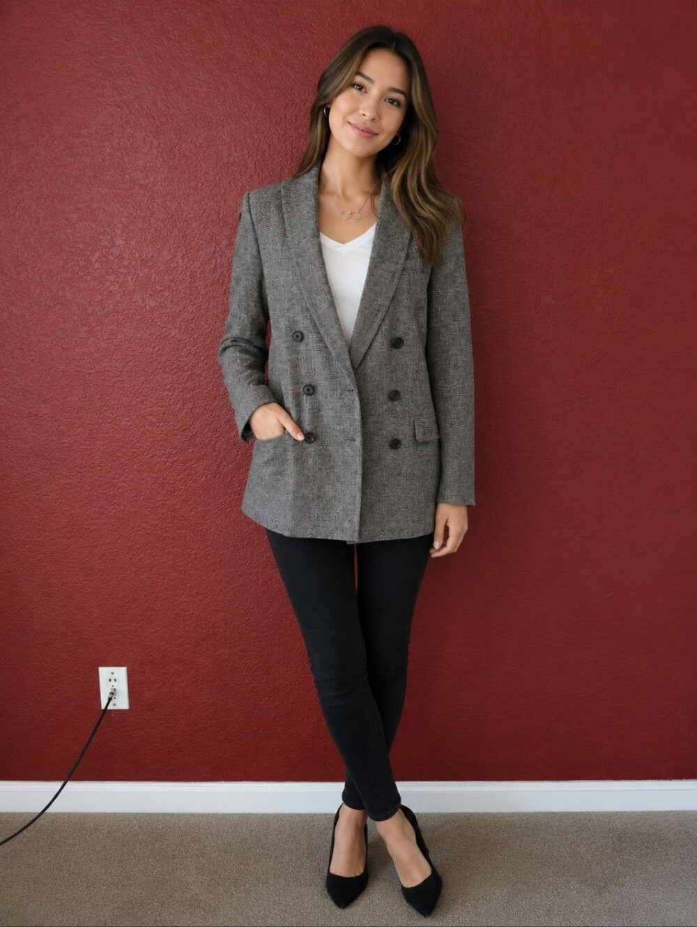 Zara Double-Breasted Gray Wool Blend Blazer